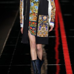 JUST CAVALLI Raccoon-trimmed printed satin and wool-twill coat