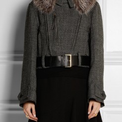 MARNI Racoon-trimmed wool-blend tweed jacket